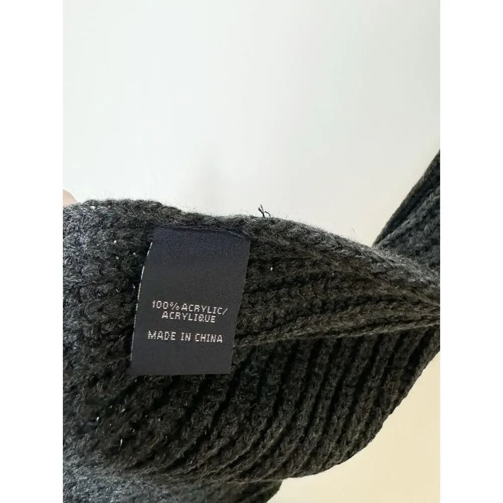 Tommy Hilfiger Mens Scarf Flag Edge Charcoal Gray Blue Red White 100% Acrylic